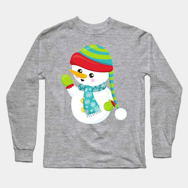 Christmas Snowman, Scarf, Hat, Gloves, Carrot Nose Long Sleeve T-Shirt by Jelena Dunčević